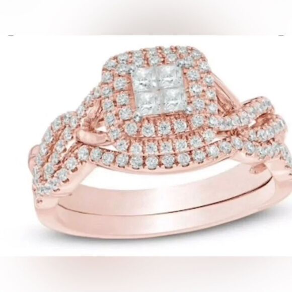 Rose Gold Quad Princess Cut Engagement Ring Size 7 - Picture 1 of 5